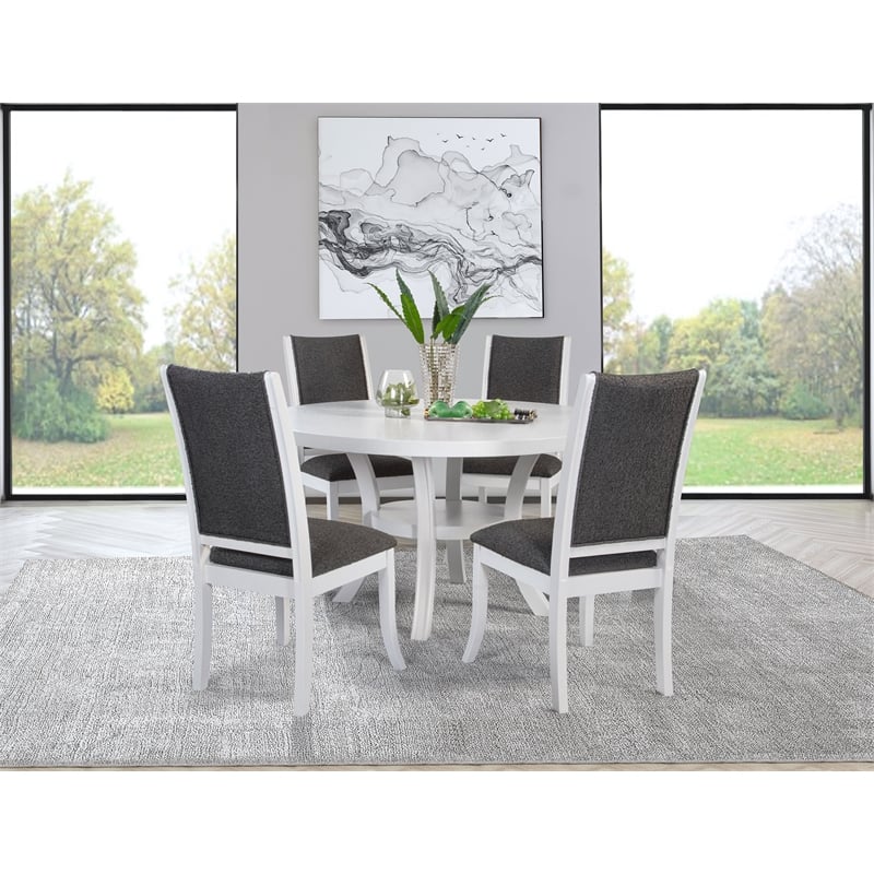 Pemberly Row 5-Piece 54-inch Round Wood Dining Set in Pearl White