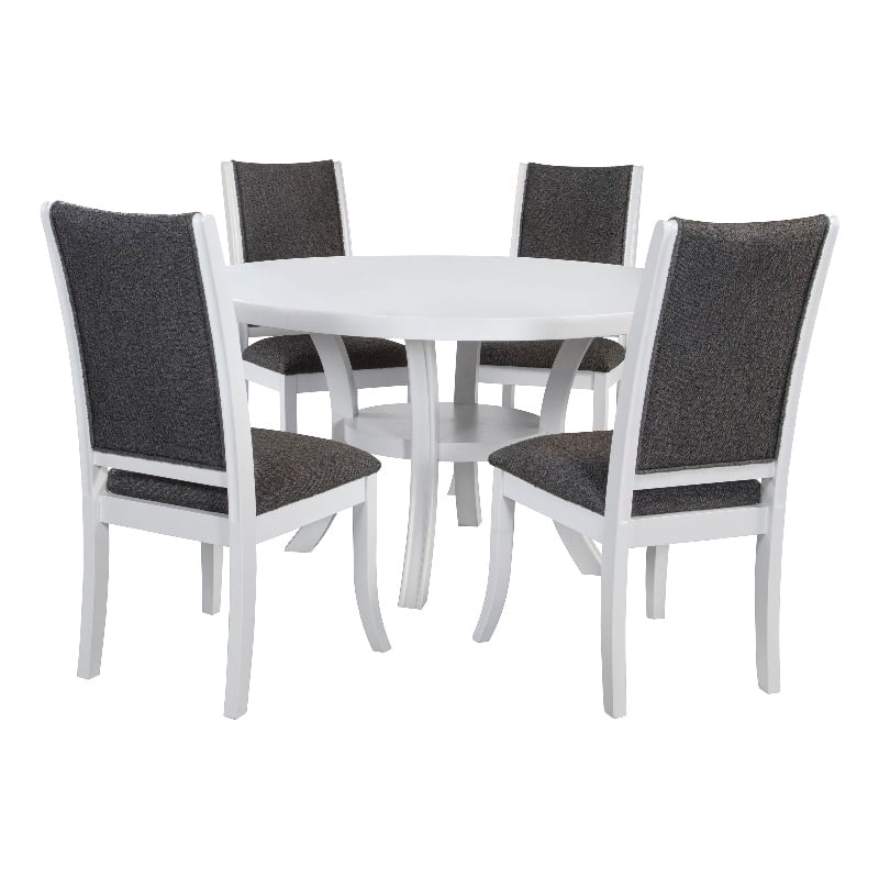 Pemberly Row 5-Piece 54-inch Round Wood Dining Set in Pearl White