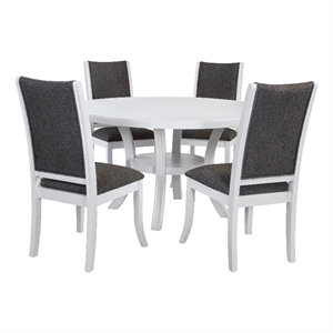 Pemberly Row 5-Piece 54-inch Round Wood Dining Set in Pearl White