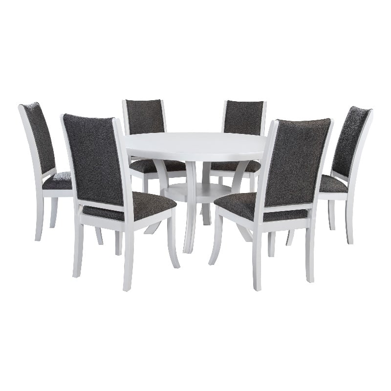 Pemberly Row 7-Piece 54-inch Round Wood Dining Set in Pearl White