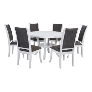 Pemberly Row 7-Piece 54-inch Round Wood Dining Set in Pearl White