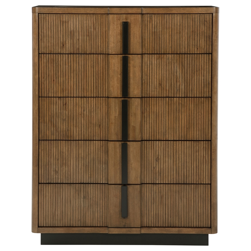 Pemberly Row 5-Drawer Fluted Wood Chest of Drawers in Ash Brown