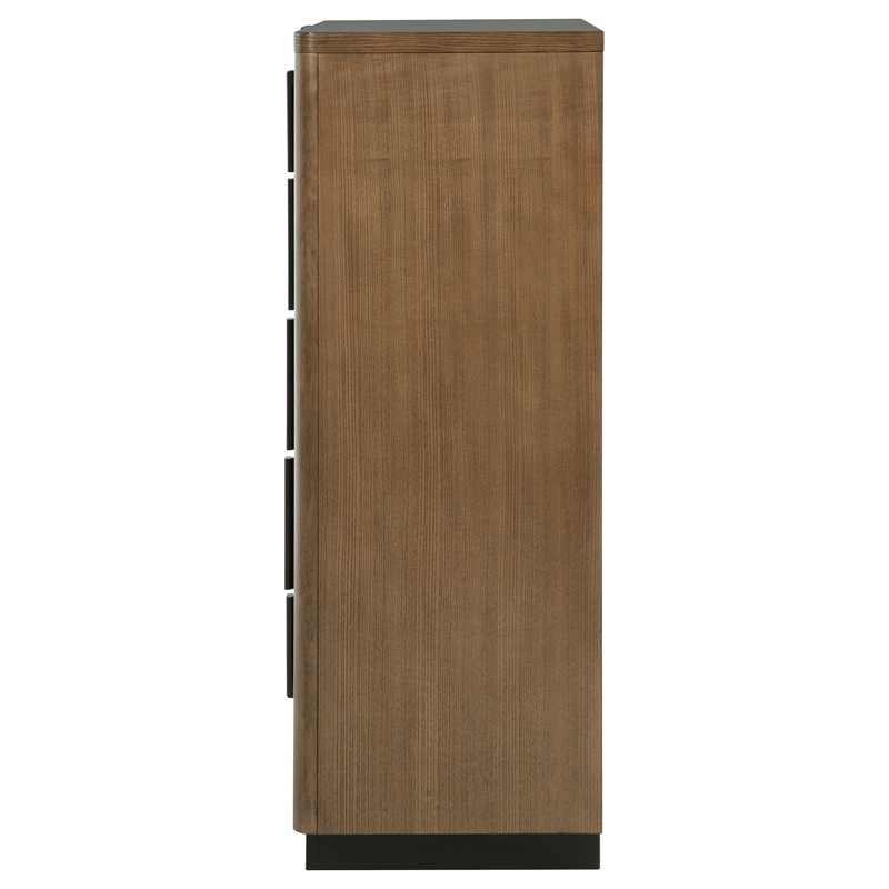 Pemberly Row 5-Drawer Fluted Wood Chest of Drawers in Ash Brown