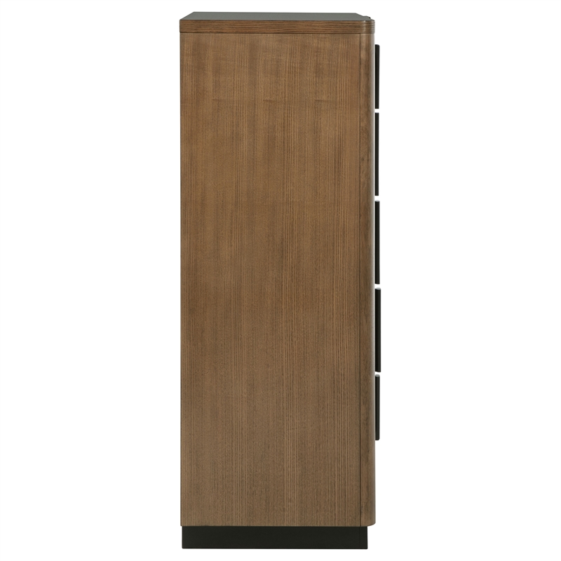 Pemberly Row 5-Drawer Fluted Wood Chest of Drawers in Ash Brown
