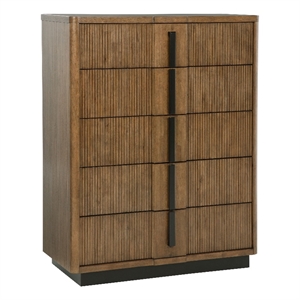 Pemberly Row 5-Drawer Fluted Wood Chest of Drawers in Ash Brown