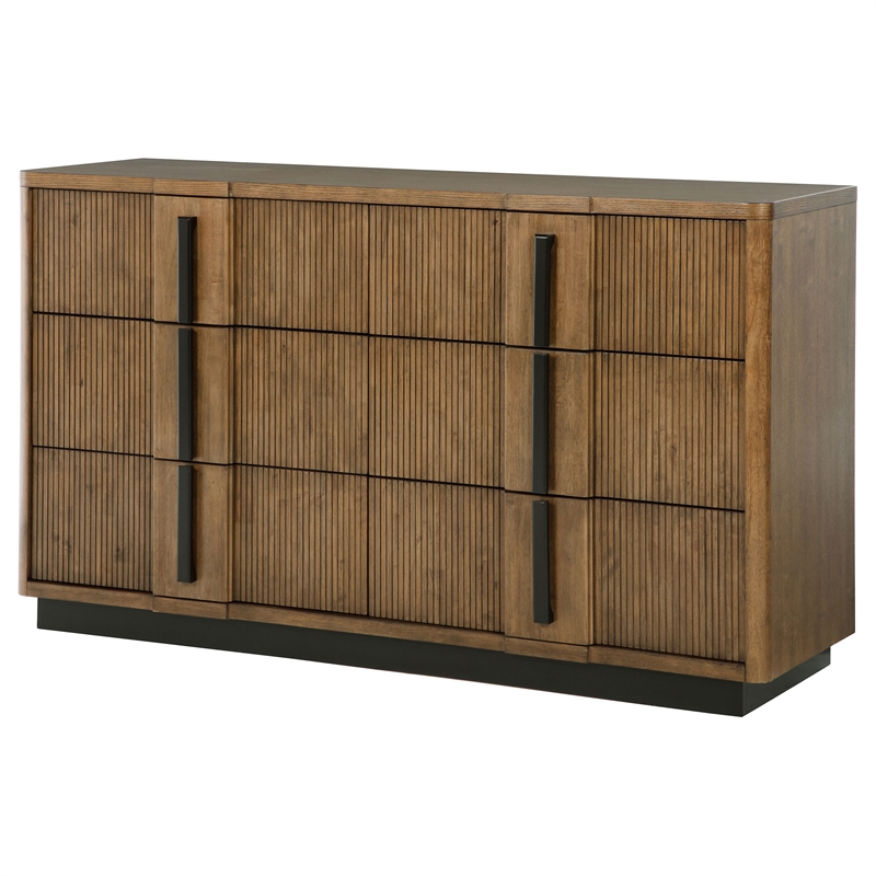 Pemberly Row 6-Drawer Fluted Wood Dresser Cabinet in Ash Brown