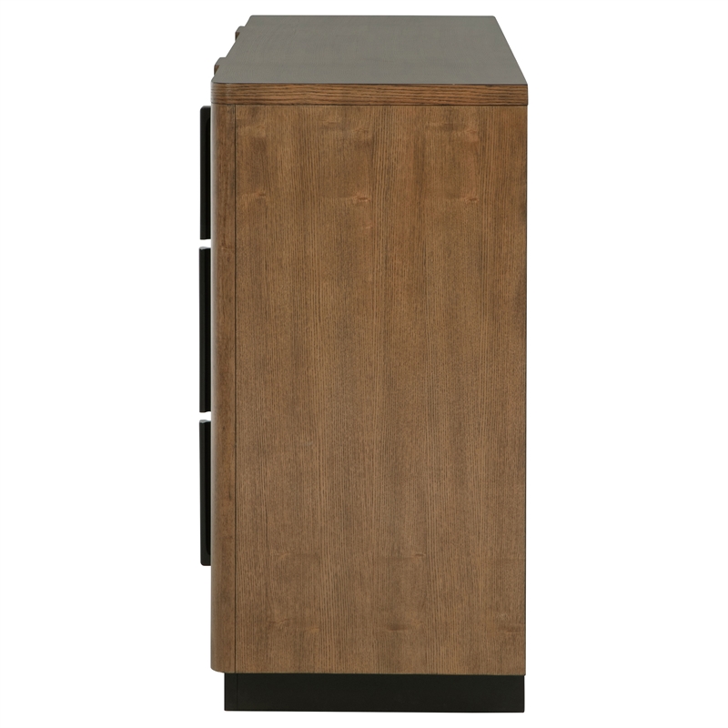 Pemberly Row 6-Drawer Fluted Wood Dresser Cabinet in Ash Brown