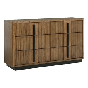 Pemberly Row 6-Drawer Fluted Wood Dresser Cabinet in Ash Brown