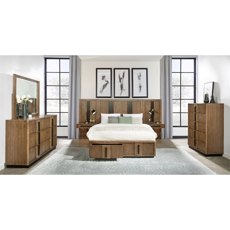 Pemberly Row 6-Drawer Fluted Dresser and Mirror in Ash Brown