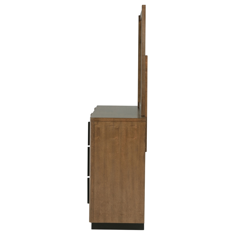 Pemberly Row 6-Drawer Fluted Dresser and Mirror in Ash Brown