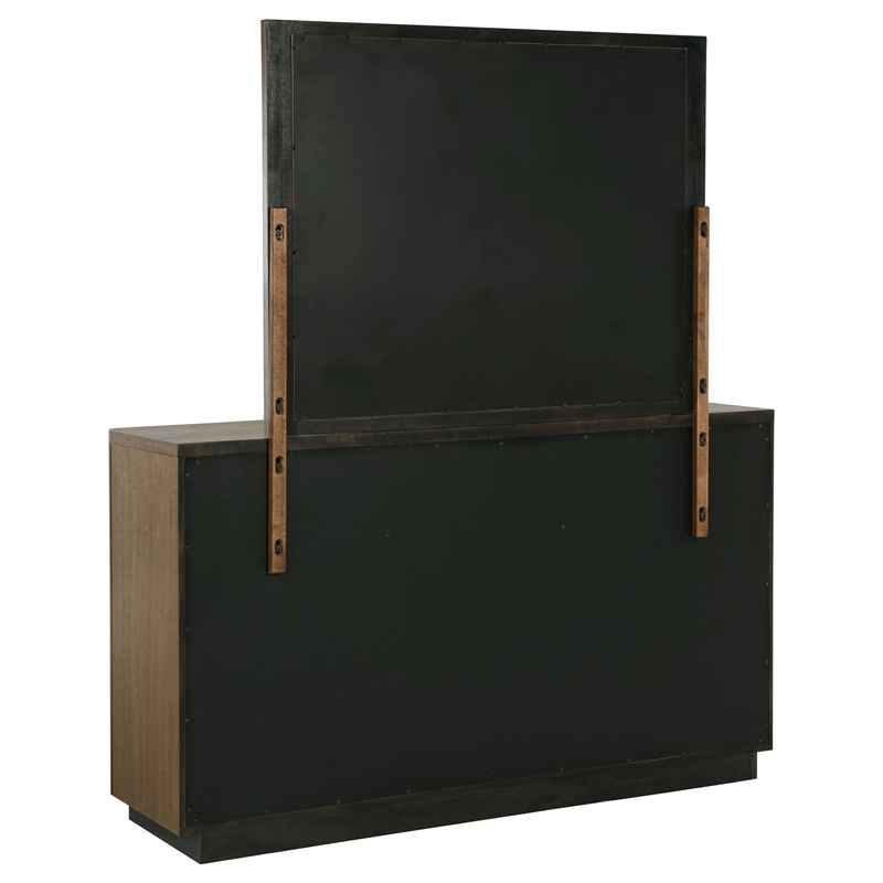 Pemberly Row 6-Drawer Fluted Dresser and Mirror in Ash Brown