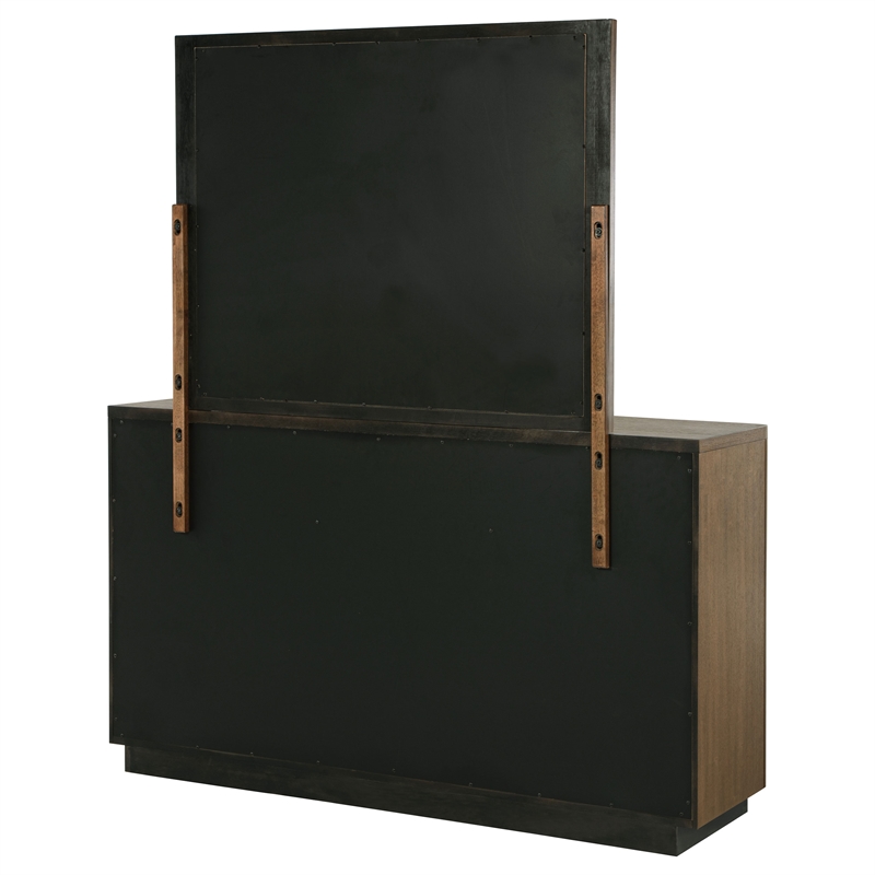 Pemberly Row 6-Drawer Fluted Dresser and Mirror in Ash Brown