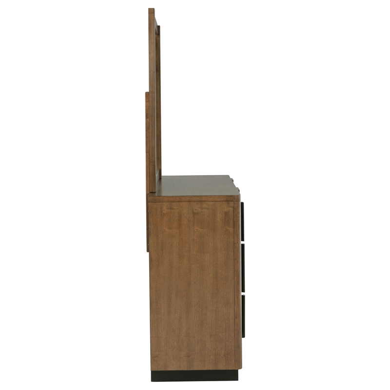 Pemberly Row 6-Drawer Fluted Dresser and Mirror in Ash Brown