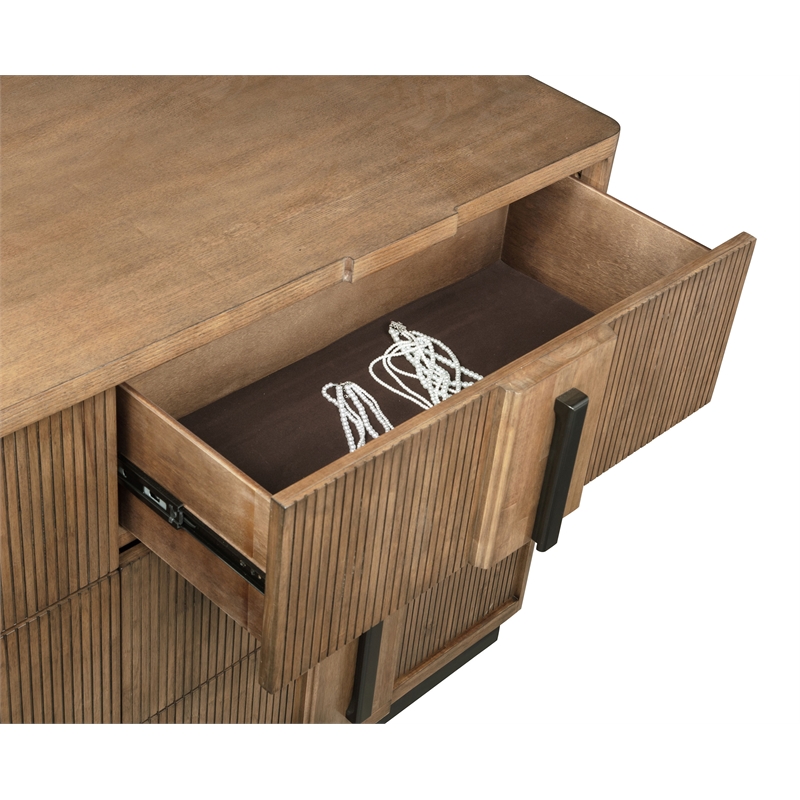 Pemberly Row 6-Drawer Fluted Dresser and Mirror in Ash Brown