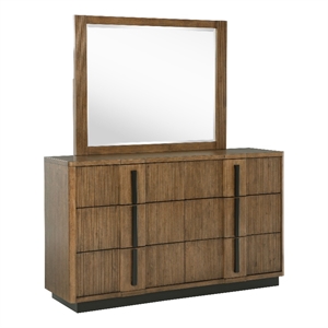 Pemberly Row 6-Drawer Fluted Dresser and Mirror in Ash Brown