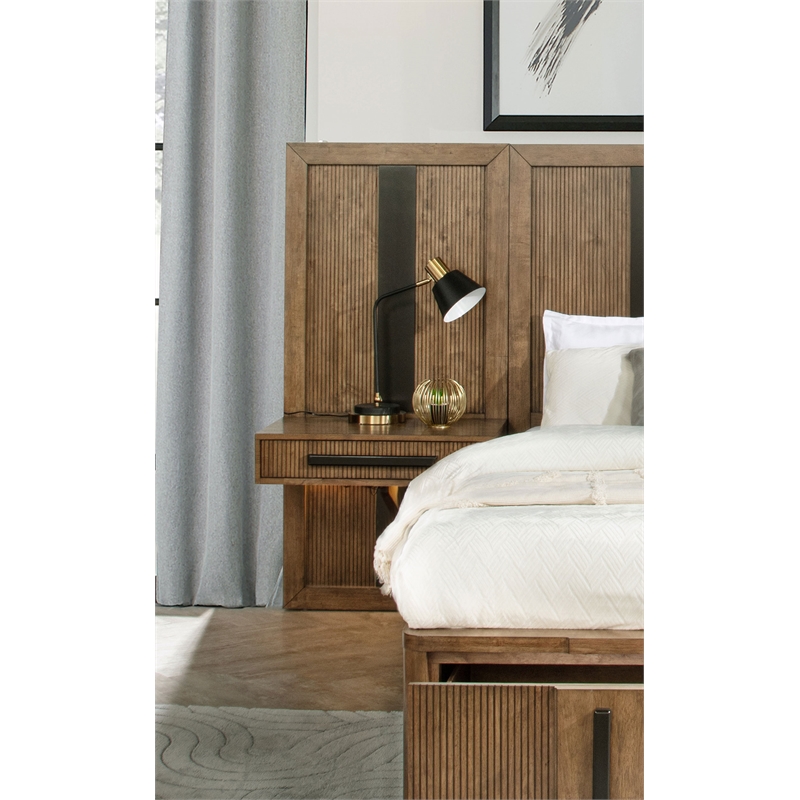 Pemberly Row 2-Piece Wall Panel with Nightstand Set in Ash Brown