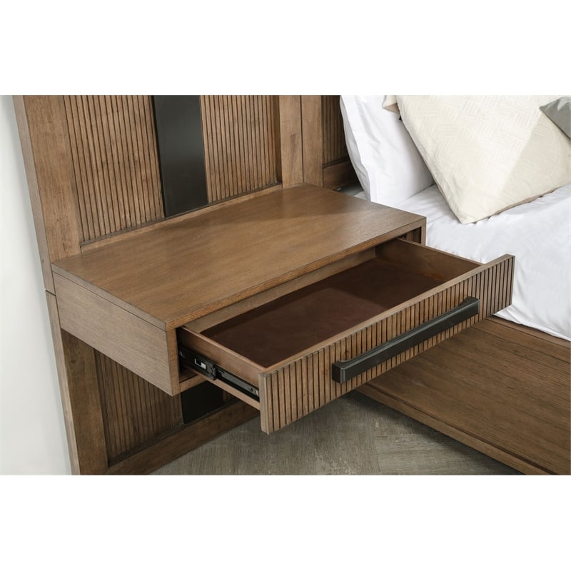 Pemberly Row 2-Piece Wall Panel with Nightstand Set in Ash Brown