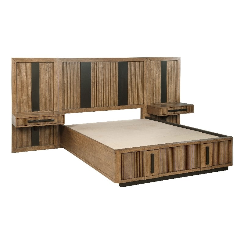 Pemberly Row 2-Piece Wall Panel with Nightstand Set in Ash Brown