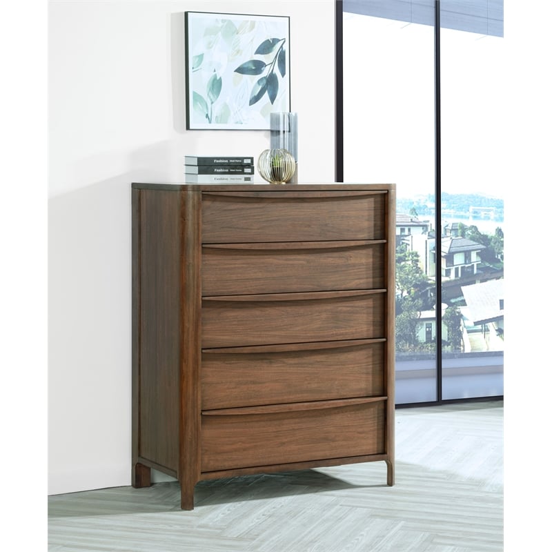 Pemberly Row 5-Drawer Cedar-Lined Wood Chest of Drawers in Walnut