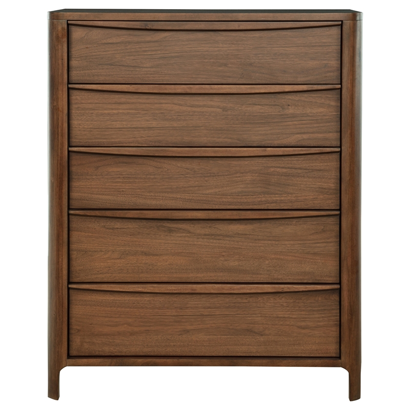 Pemberly Row 5-Drawer Cedar-Lined Wood Chest of Drawers in Walnut