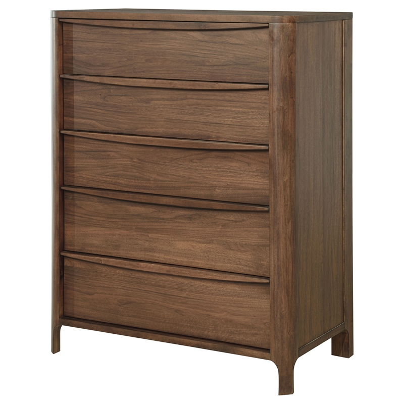 Pemberly Row 5-Drawer Cedar-Lined Wood Chest of Drawers in Walnut