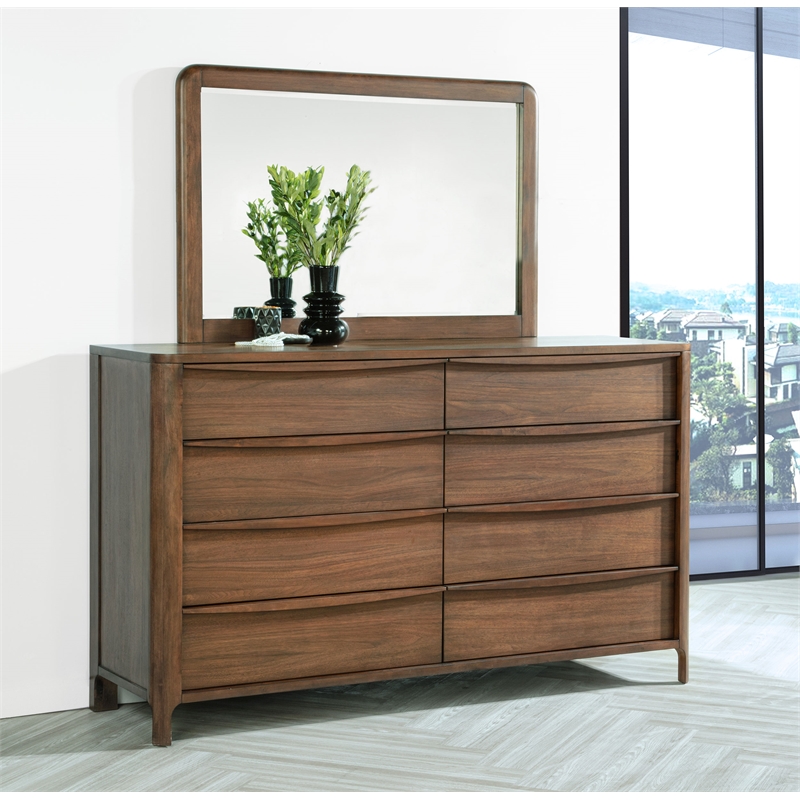 Pemberly Row 8-Drawer Cedar-Lined Dresser and Mirror in Walnut