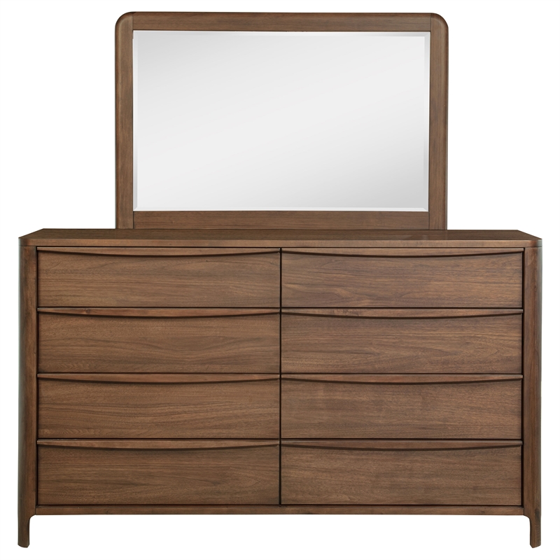 Pemberly Row 8-Drawer Cedar-Lined Dresser and Mirror in Walnut