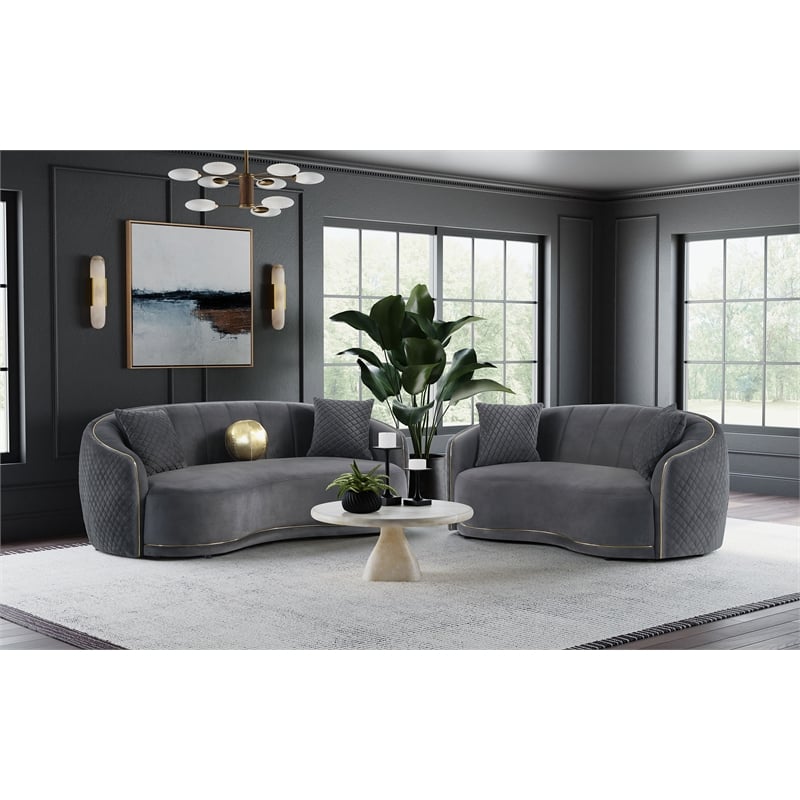 Pemberly Row 2-Piece Velvet Sofa and Loveseat Set in Dark Grey