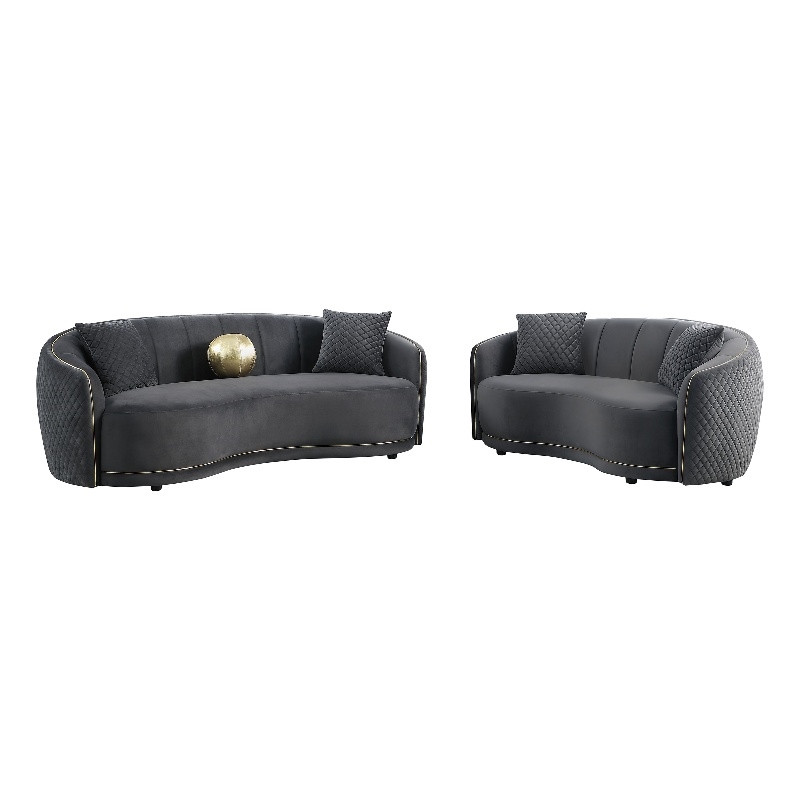 Pemberly Row 2-Piece Velvet Sofa and Loveseat Set in Dark Grey