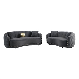 Pemberly Row 2-Piece Velvet Sofa and Loveseat Set in Dark Grey