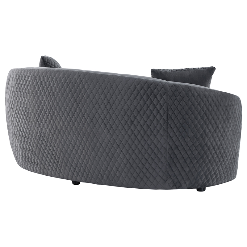 Pemberly Row Velvet Curved Loveseat with Gold Trim in Dark Grey