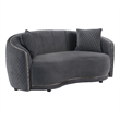 Pemberly Row Velvet Curved Loveseat with Gold Trim in Dark Grey
