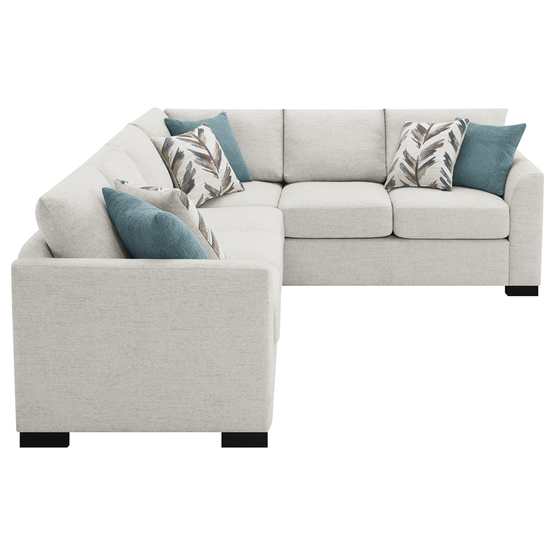Pemberly Row Chenille Upholstered Sleeper Sectional Sofa in Greige