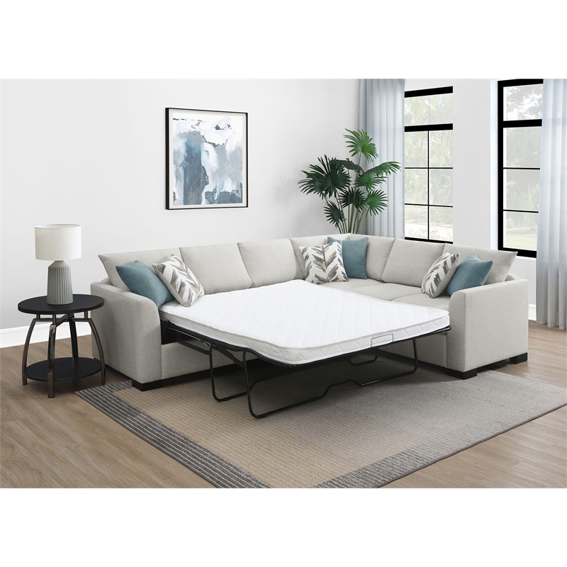 Pemberly Row Chenille Upholstered Sleeper Sectional Sofa in Greige