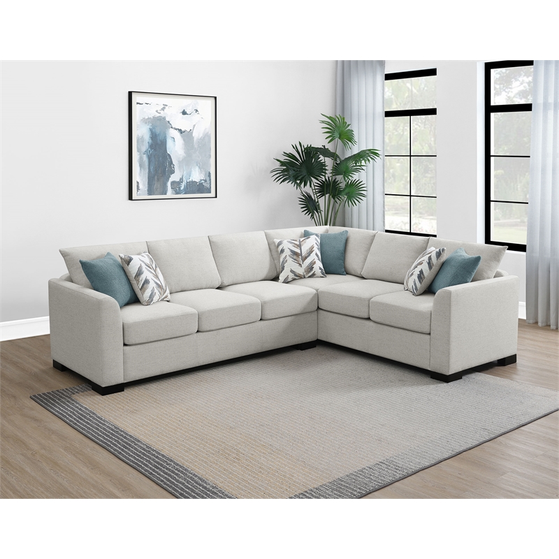 Pemberly Row Chenille Upholstered Sleeper Sectional Sofa in Greige