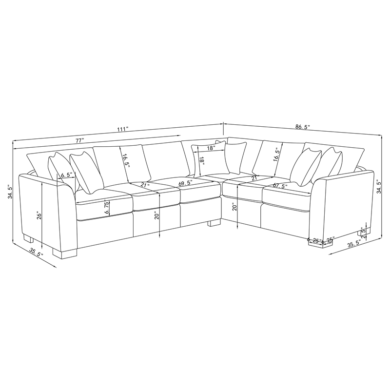 Pemberly Row Chenille Upholstered Sleeper Sectional Sofa in Greige