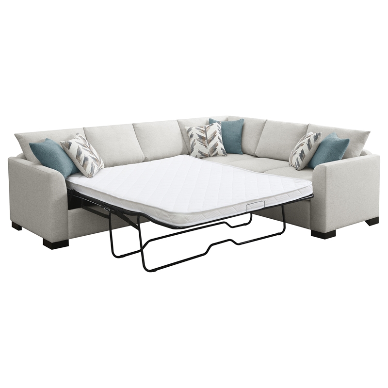 Pemberly Row Chenille Upholstered Sleeper Sectional Sofa in Greige
