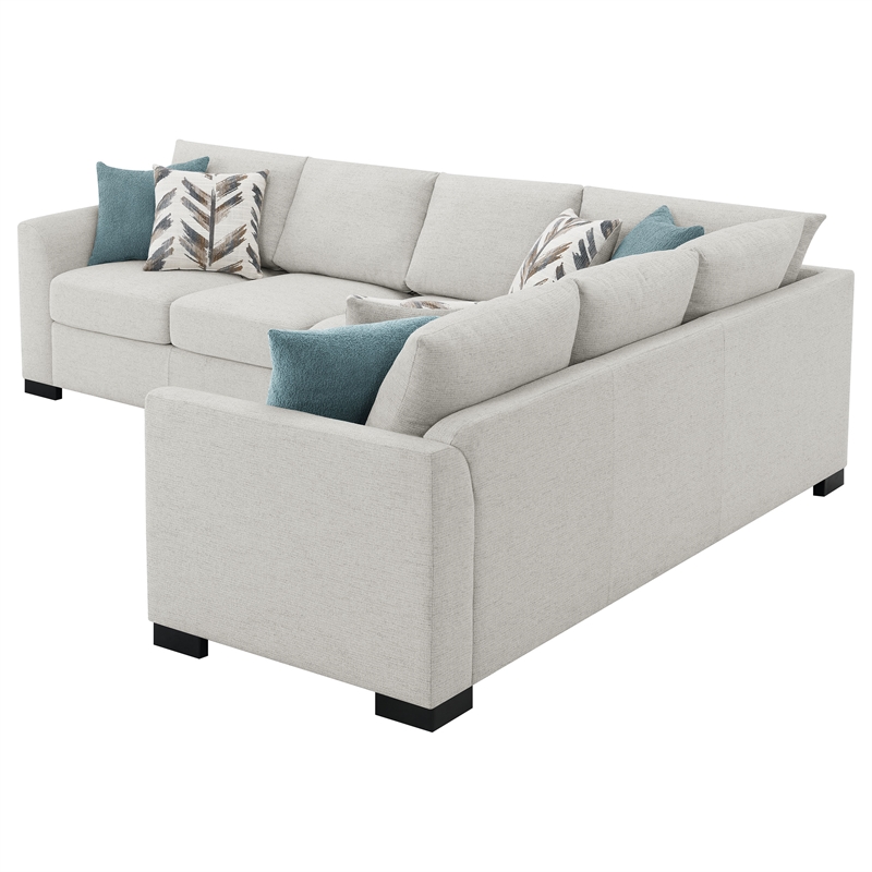 Pemberly Row Chenille Upholstered Sleeper Sectional Sofa in Greige