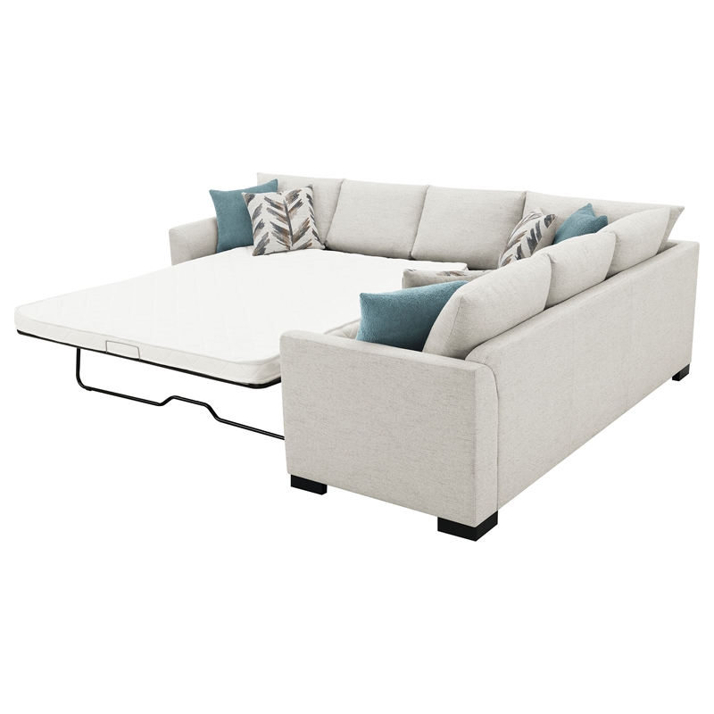 Pemberly Row Chenille Upholstered Sleeper Sectional Sofa in Greige