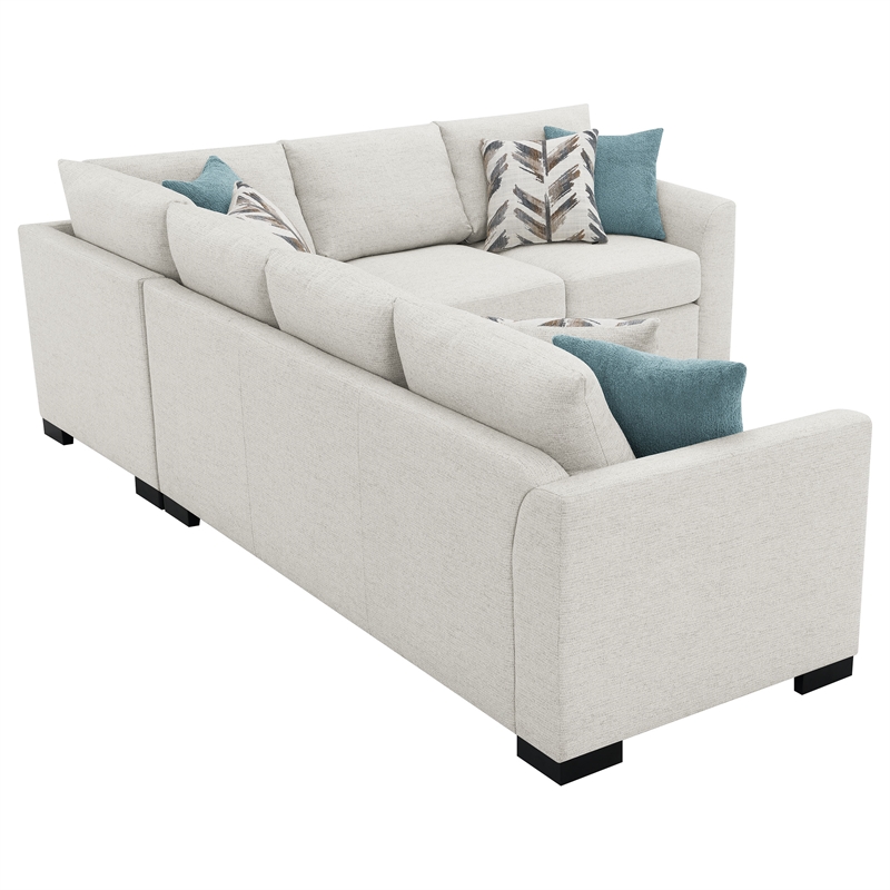 Pemberly Row Chenille Upholstered Sleeper Sectional Sofa in Greige