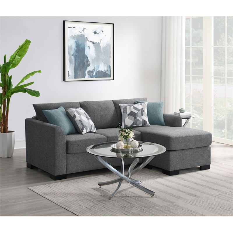 Pemberly Row Upholstered Sleeper Sectional Chaise Sofa in Grey