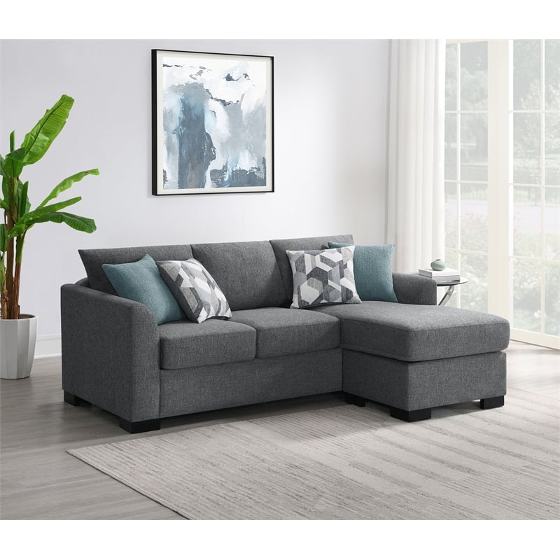 Pemberly Row Upholstered Sleeper Sectional Chaise Sofa in Grey
