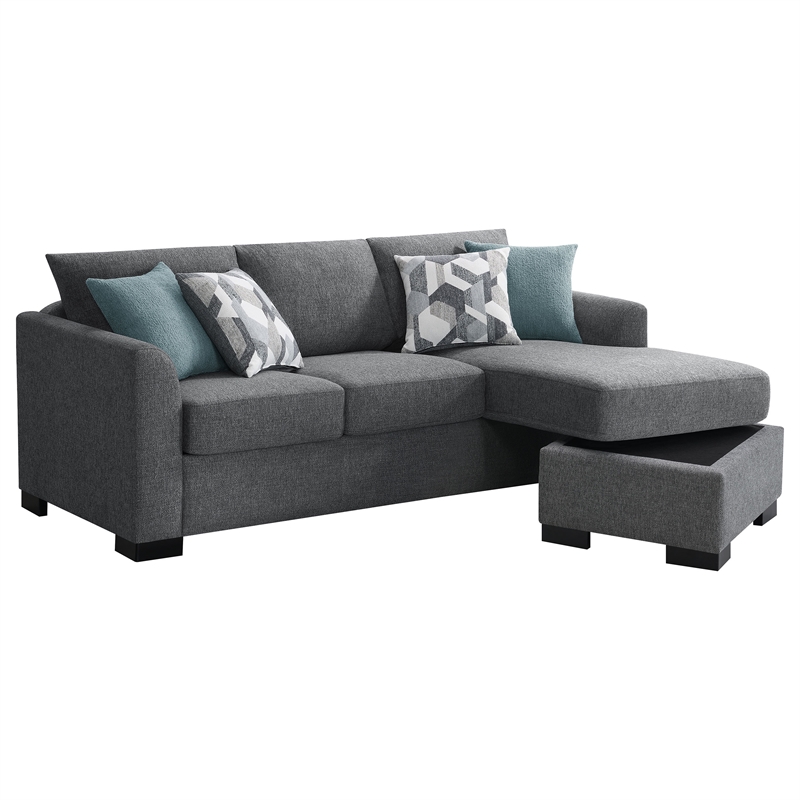 Pemberly Row Upholstered Sleeper Sectional Chaise Sofa in Grey