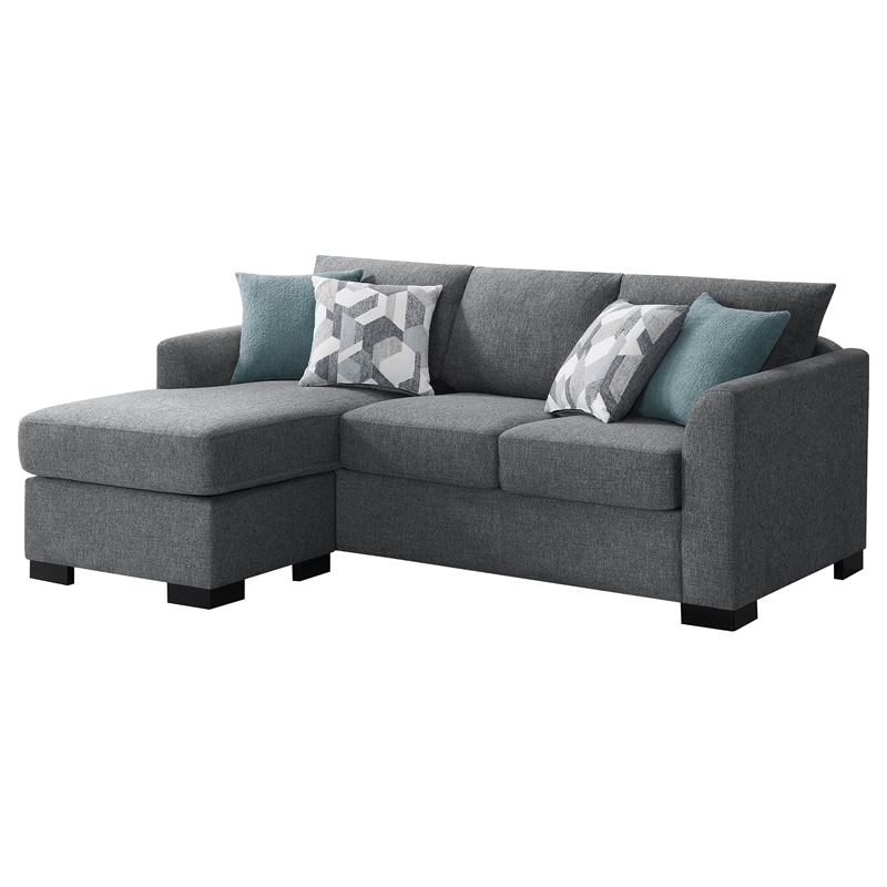 Pemberly Row Upholstered Sleeper Sectional Chaise Sofa in Grey