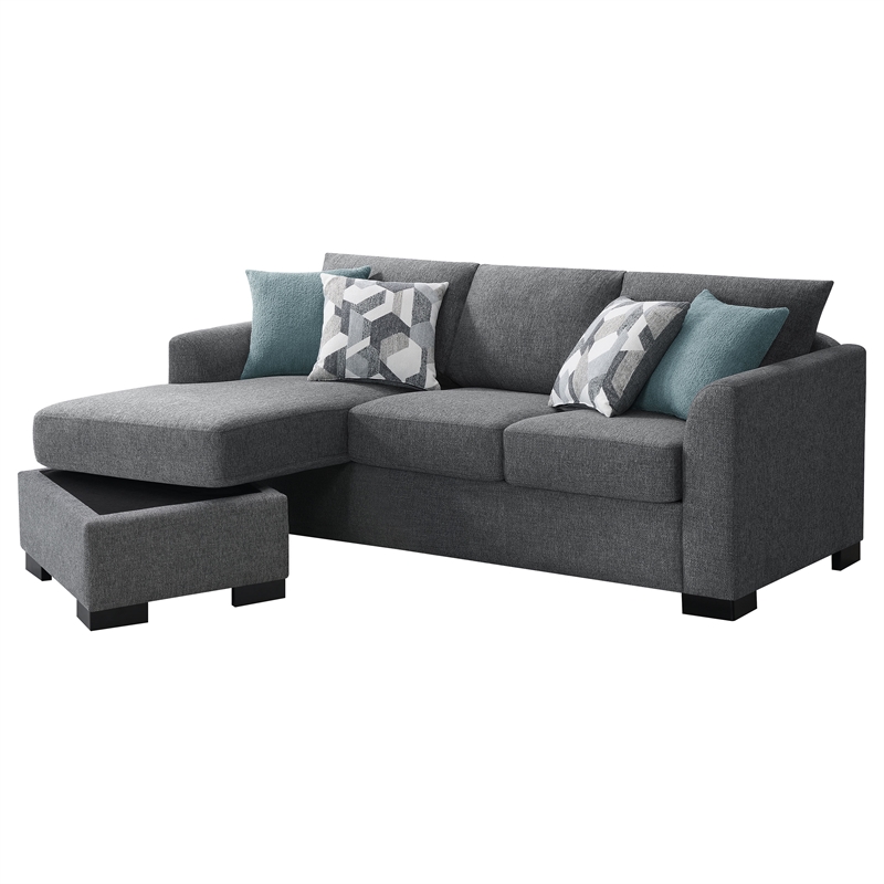Pemberly Row Upholstered Sleeper Sectional Chaise Sofa in Grey