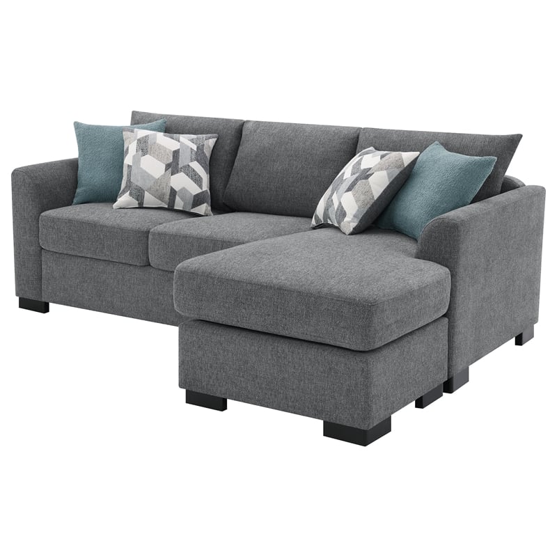 Pemberly Row Upholstered Sleeper Sectional Chaise Sofa in Grey