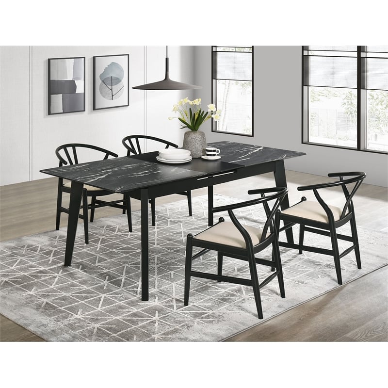 Pemberly Row 5-Piece Extension Leaf Dining Table Set in Black