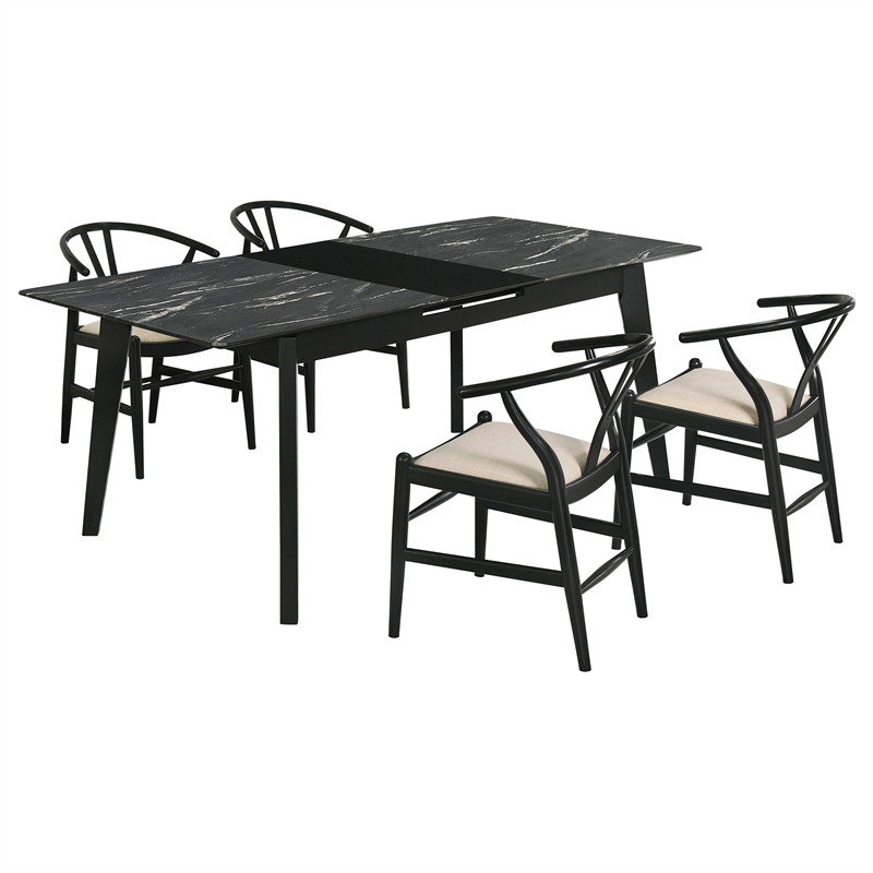 Pemberly Row 5-Piece Extension Leaf Dining Table Set in Black