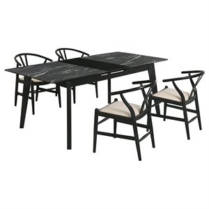 Pemberly Row 5-Piece Extension Leaf Dining Table Set in Black