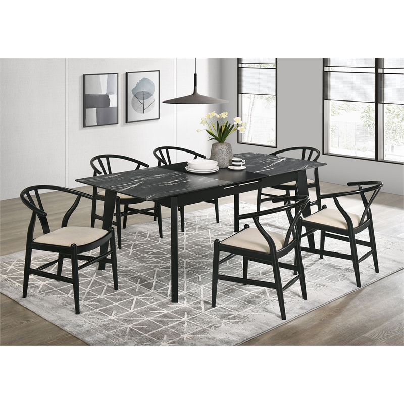 Pemberly Row 7-Piece Extension Leaf Dining Table Set in Black